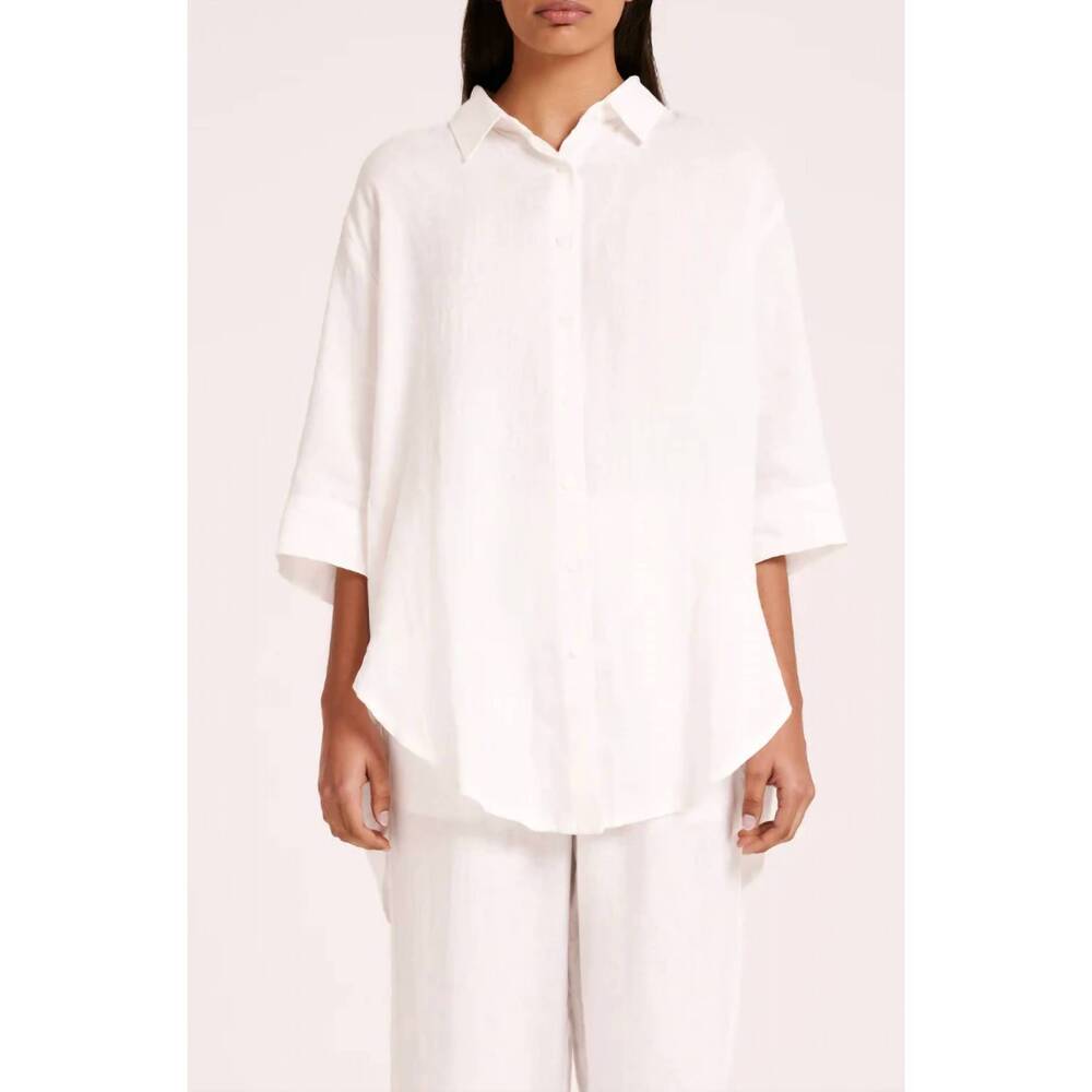 NEW NUDE LUCY lounge linen longline shirt in white